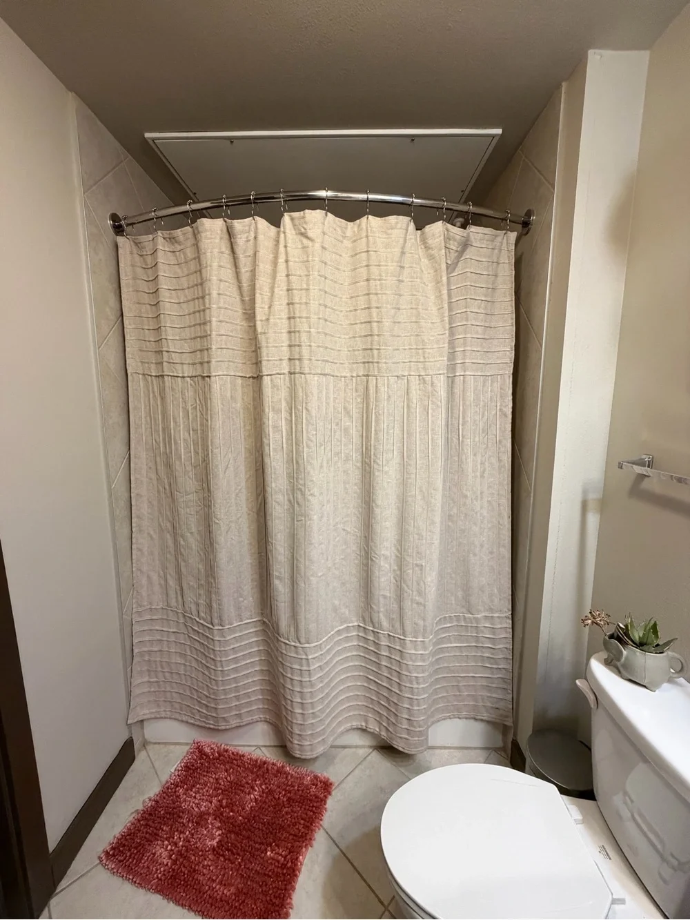 DKNY PURE Beige Textured Shower Curtain - Neutral Bath Panel